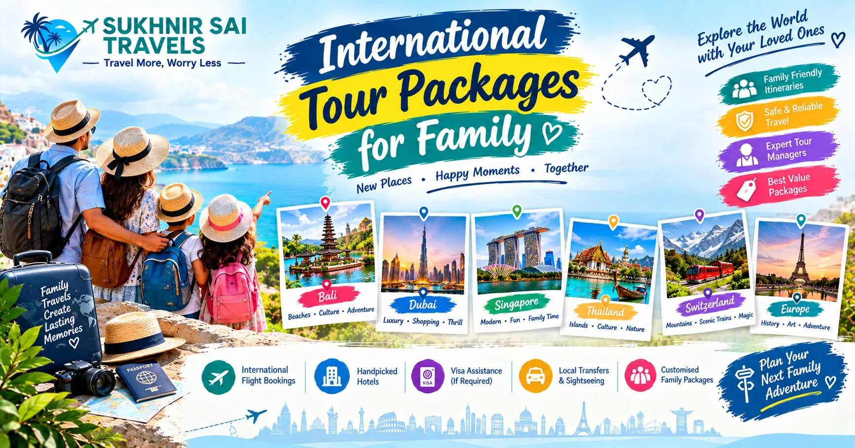 Indian family with kids and grandparents on an international vacation trip